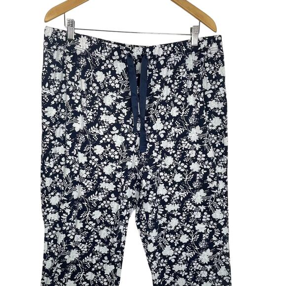 Lands’ End Pajama Pants XL Navy White Floral Print Sleepwear Lounge Drawstring - Picture 5 of 14